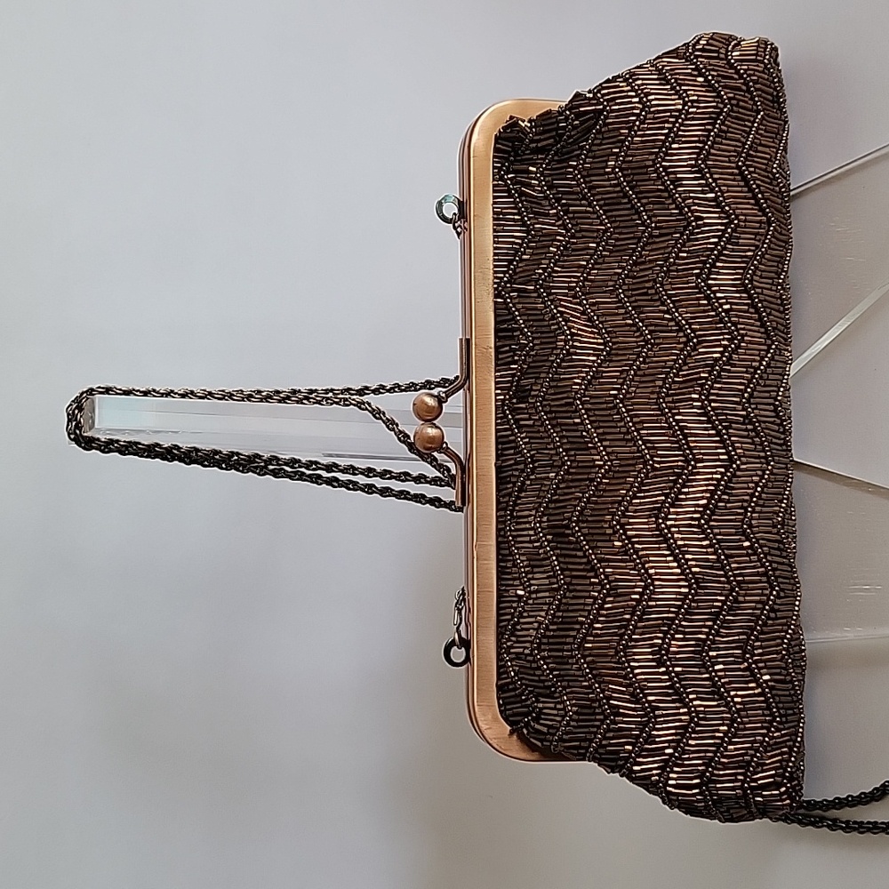 LE REGALE BRONZE BEADED EVENING BAG